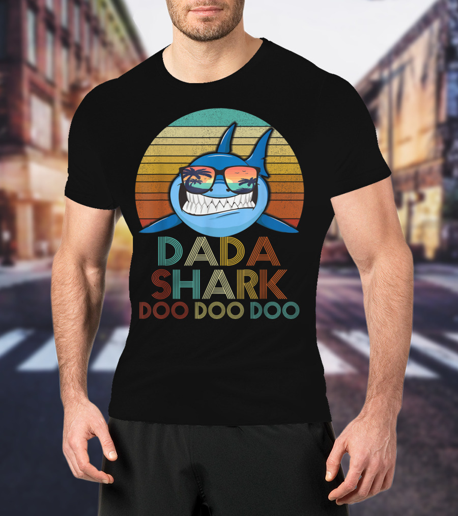 Dada Shark Doo Doo Doo Retro Sunglasses Sunset T-Shirt