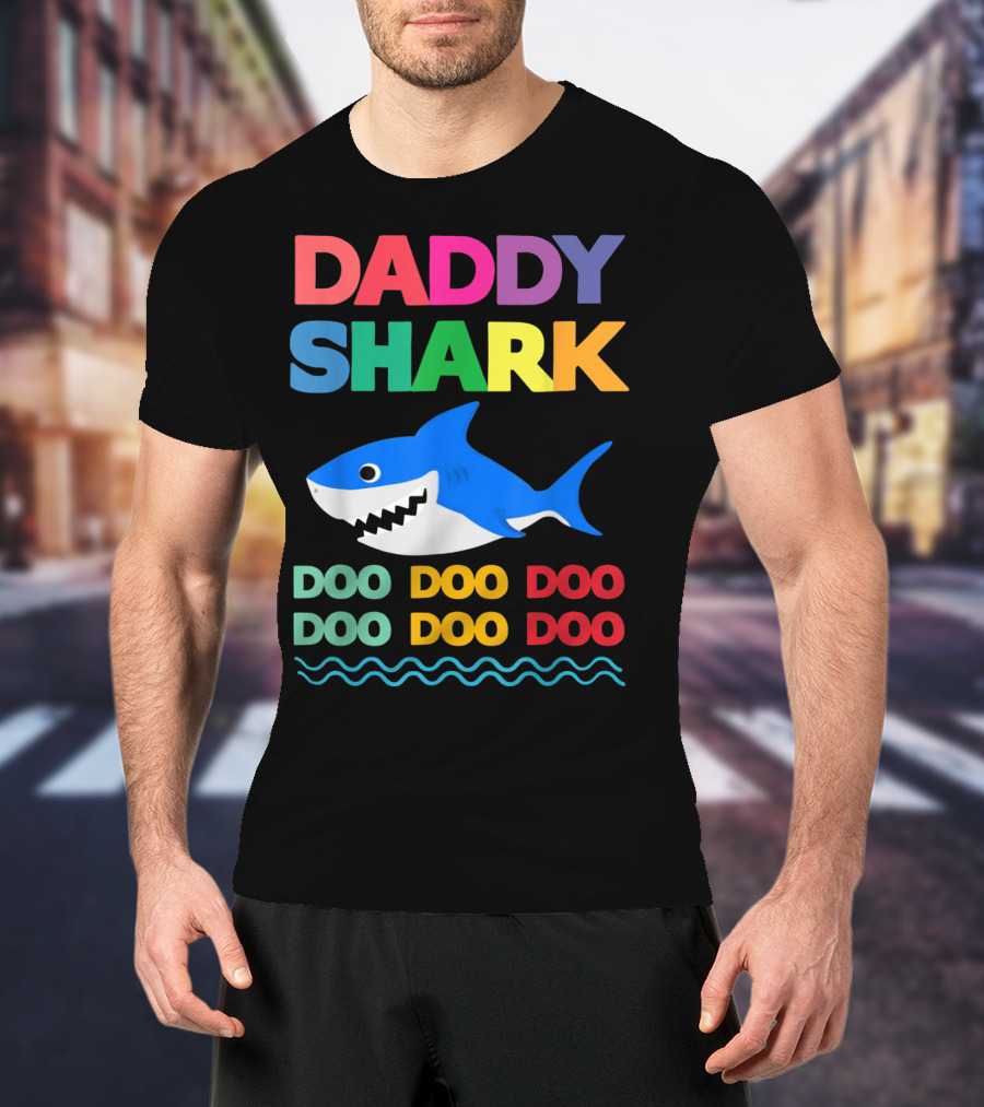 Daddy Shark Doo Doo Doo Baby Mommy Shark Funny Colorful Wave T-Shirt