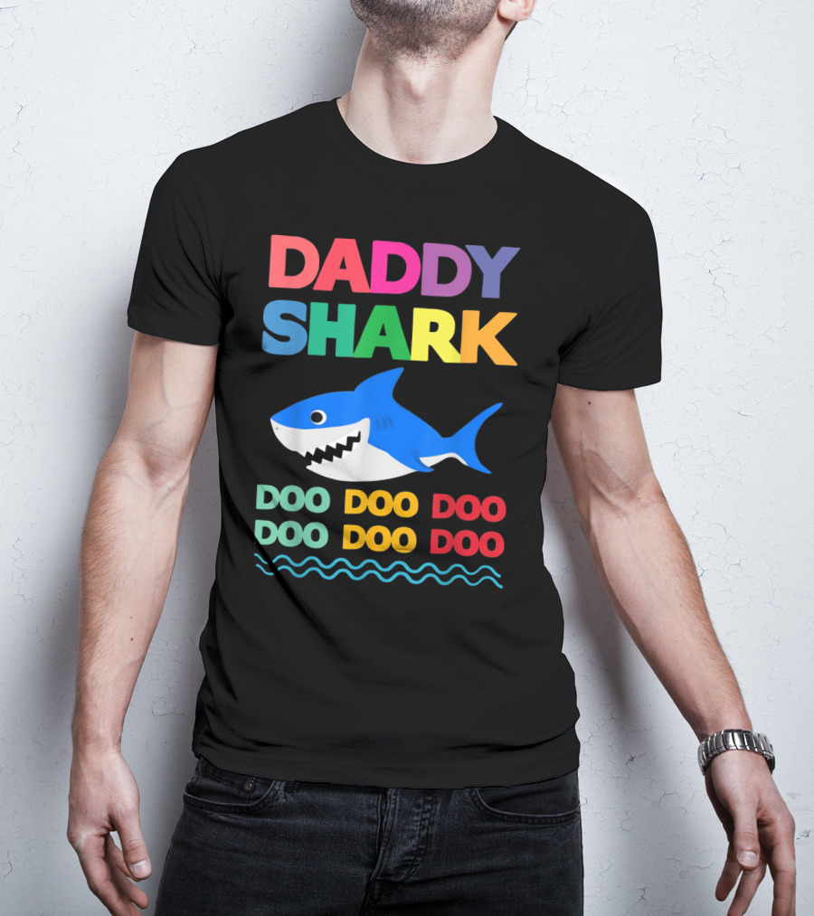 Daddy Shark Doo Doo Doo Baby Mommy Shark Funny Colorful Wave T-Shirt
