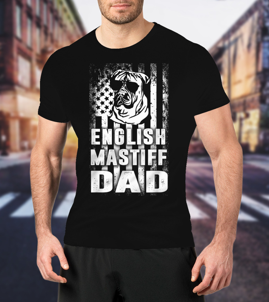 English Mastiff Dad Patriotic American Flag Shirt For Dog Lovers T-Shirt