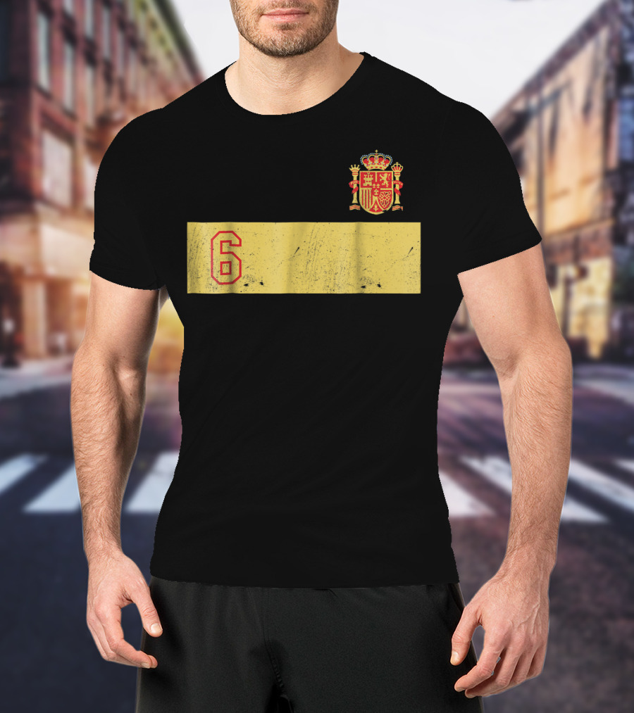 Espana Roja Futbol Camiseta Number 6 Crest T-Shirt