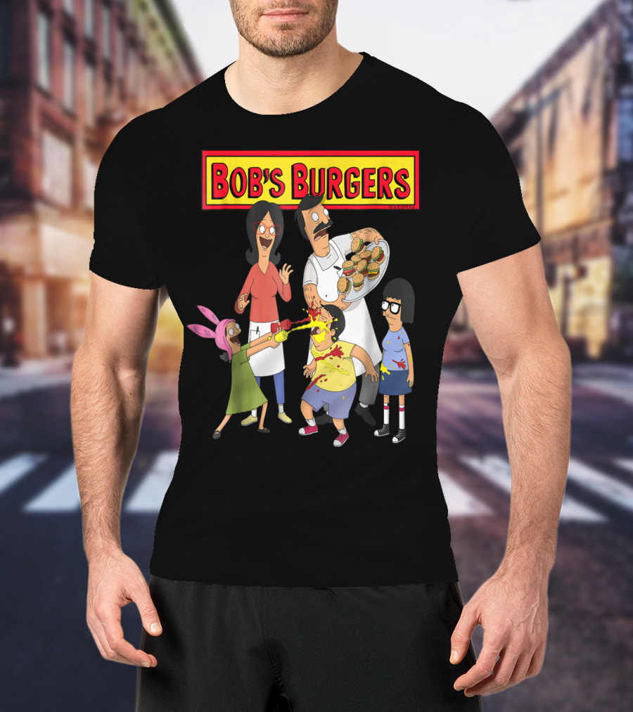 Bob's Burgers Family Fun Chaos With Burgers And Condiments T-Shirt