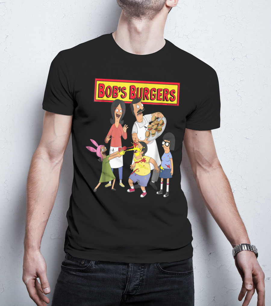Bob's Burgers Family Fun Chaos With Burgers And Condiments T-Shirt