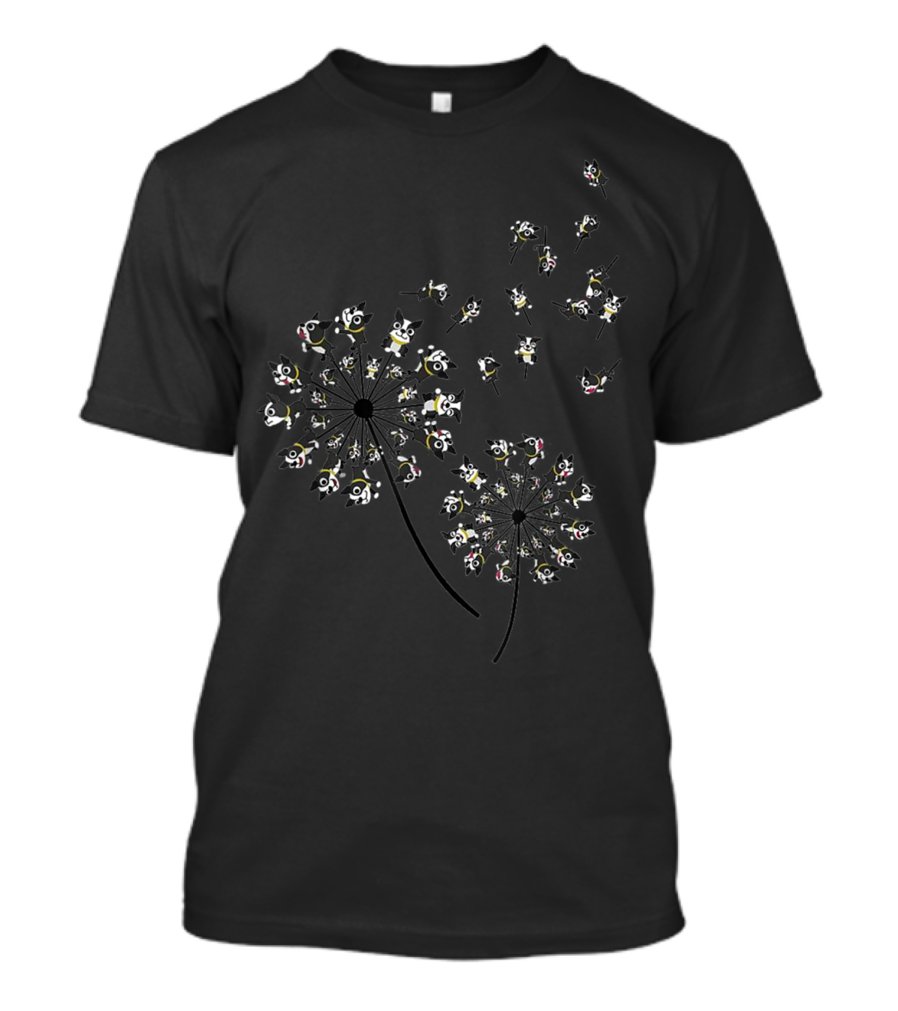 Boston Terrier Dandelion Pattern With Boston Terrier Faces T-Shirt