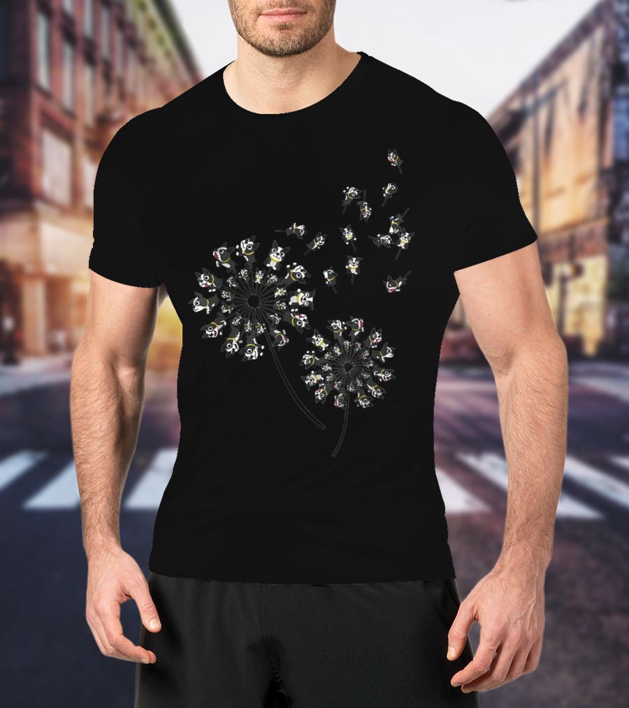 Boston Terrier Dandelion Pattern With Boston Terrier Faces T-Shirt