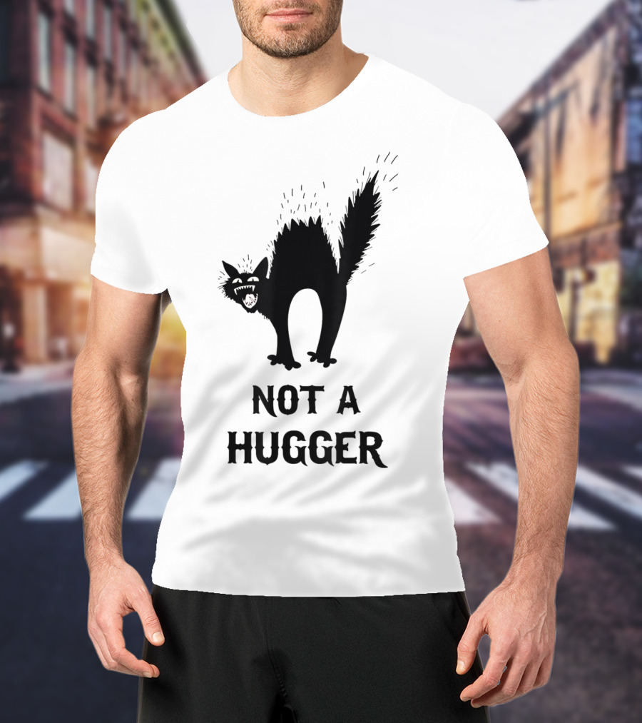 Not A Hugger Angry Black Cat T-Shirt