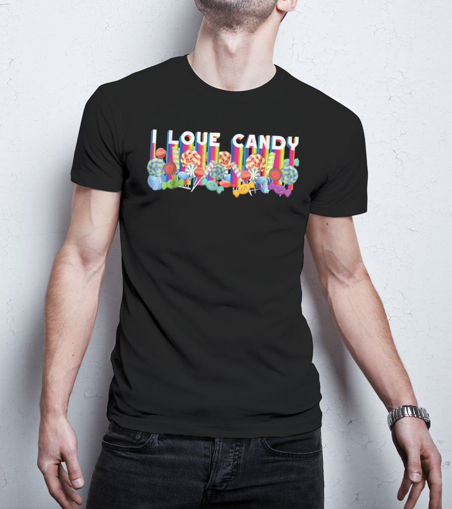 I Love Candy With Halloween Lollipops And Rainbow Candy Colors T-Shirt