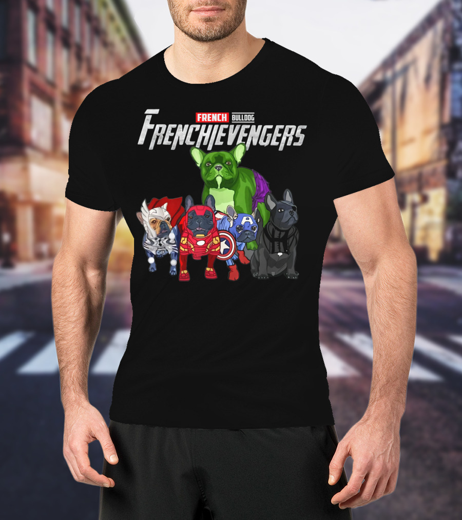 Frenchievengers French Bulldog Superhero Team Funny Dog T-Shirt