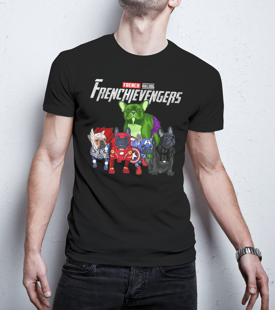 Frenchievengers French Bulldog Superhero Team Funny Dog T-Shirt