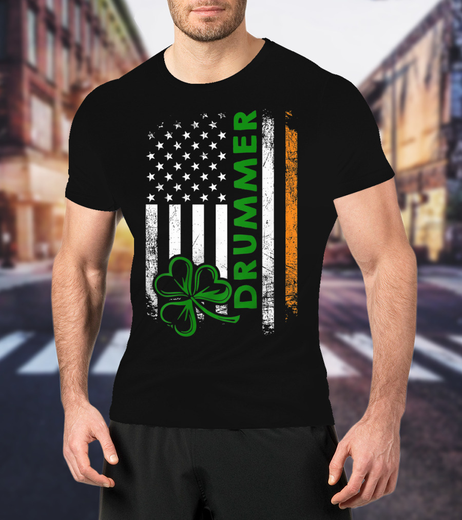 Drummer American Flag Shamrock Irish Drummer T-Shirt