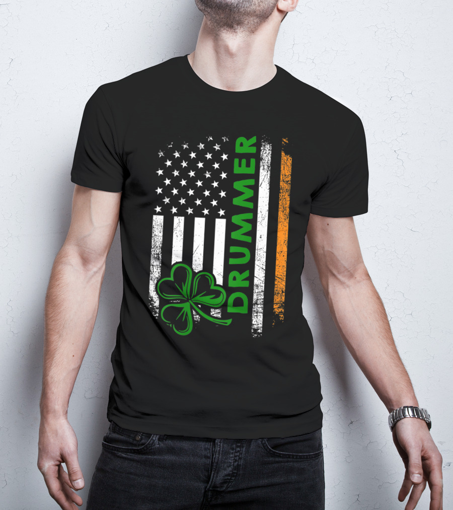 Drummer American Flag Shamrock Irish Drummer T-Shirt