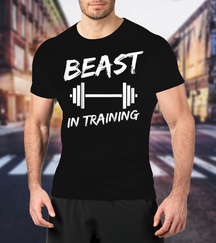 Beast In Training Barbell Motivational Kids Father And Son Fitness T-Shirt