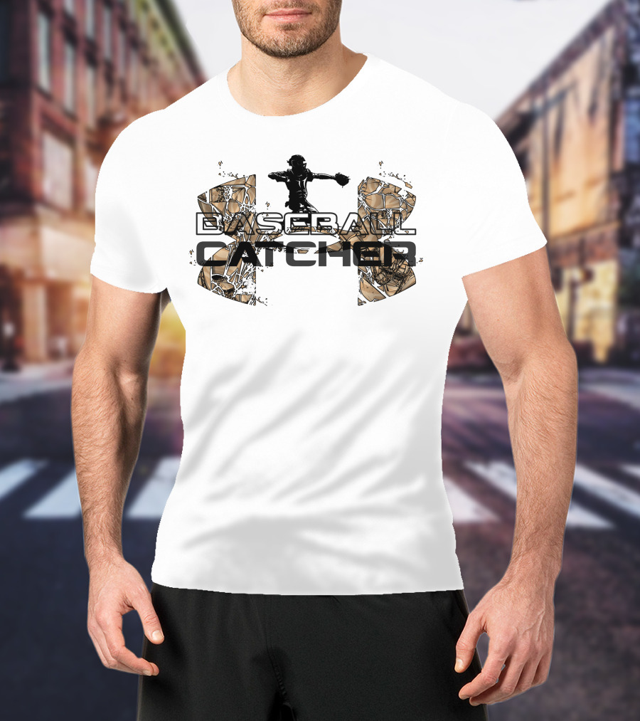 Baseball Catcher Silhouette With Abstract Field T-Shirt