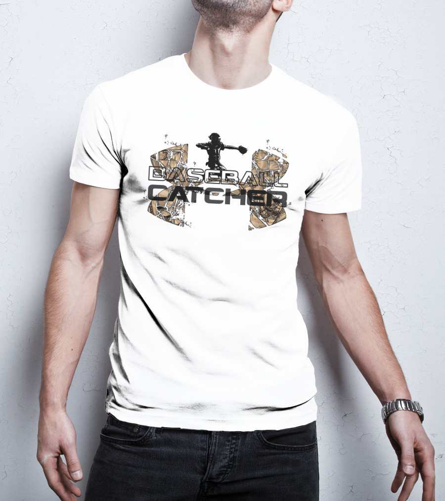Baseball Catcher Silhouette With Abstract Field T-Shirt