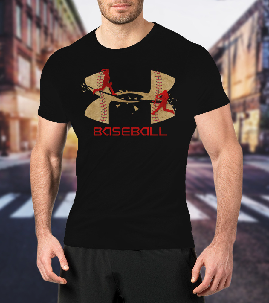 Under Armour Baseball Logo With Players And Baseball Stitching T-Shirt
