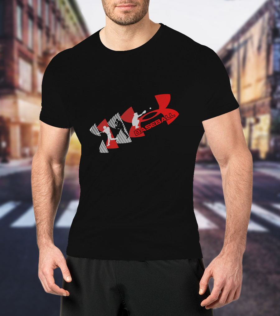 Under Armour Baseball Player Silhouettes Red And Gray T-Shirt