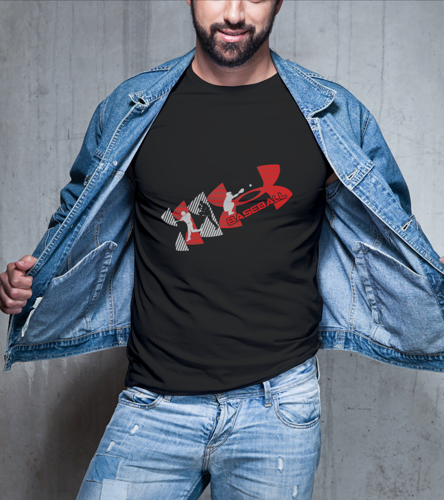 Under Armour Baseball Player Silhouettes Red And Gray T-Shirt
