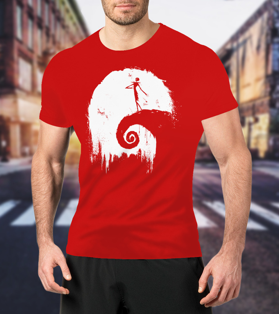 The Nightmare Before Christmas Spooky Red Hilltop Scene All Hallow's Eve T-Shirt