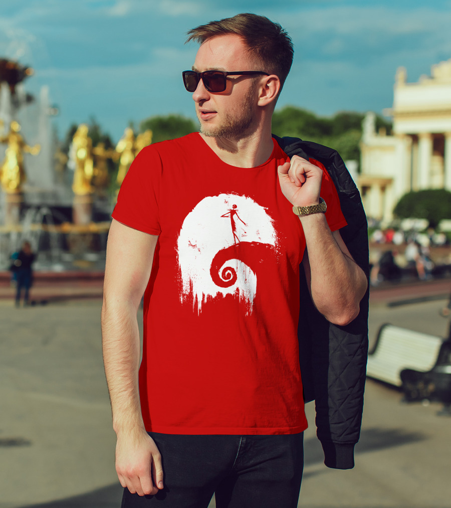 The Nightmare Before Christmas Spooky Red Hilltop Scene All Hallow's Eve T-Shirt