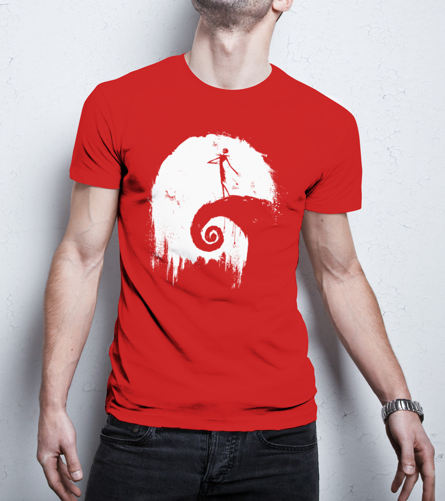 The Nightmare Before Christmas Spooky Red Hilltop Scene All Hallow's Eve T-Shirt