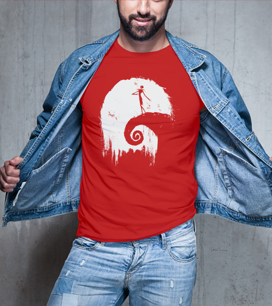 The Nightmare Before Christmas Spooky Red Hilltop Scene All Hallow's Eve T-Shirt