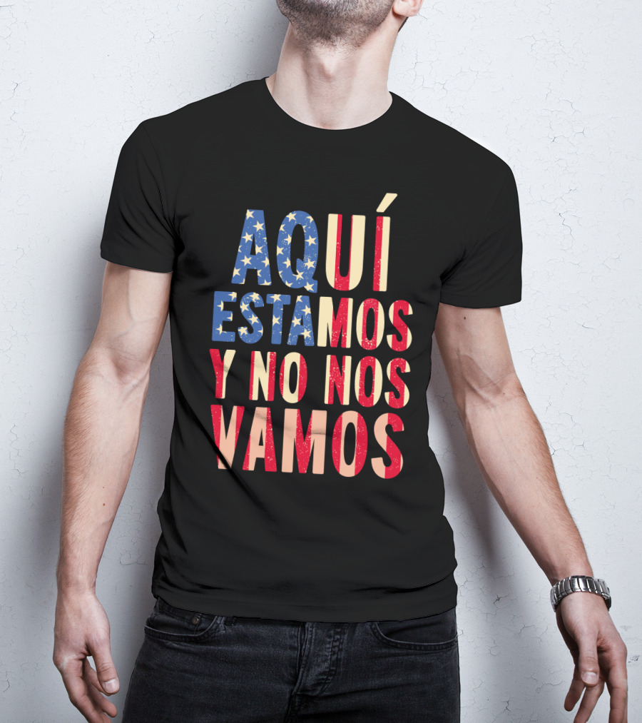 AQUÍ ESTAMOS Y NO NOS VAMOS USA Flag Colors T-Shirt