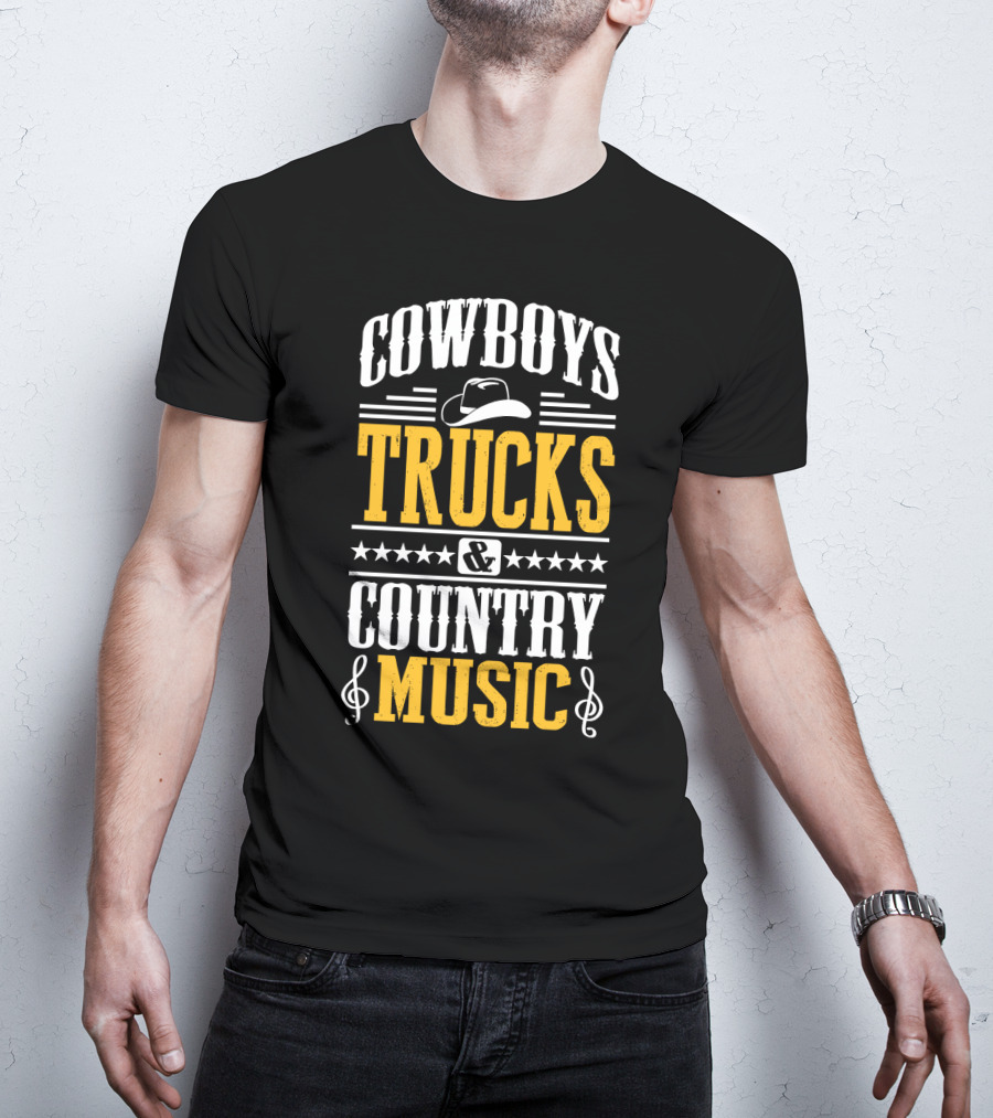 Cowboys Trucks And Country Music With Stars And Musical Notes T-Shirt