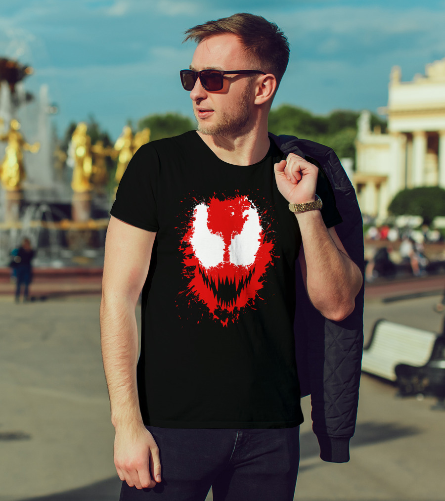 Carnage Marvel Villain Symbiote Red And Black Iconic Mask T-Shirt