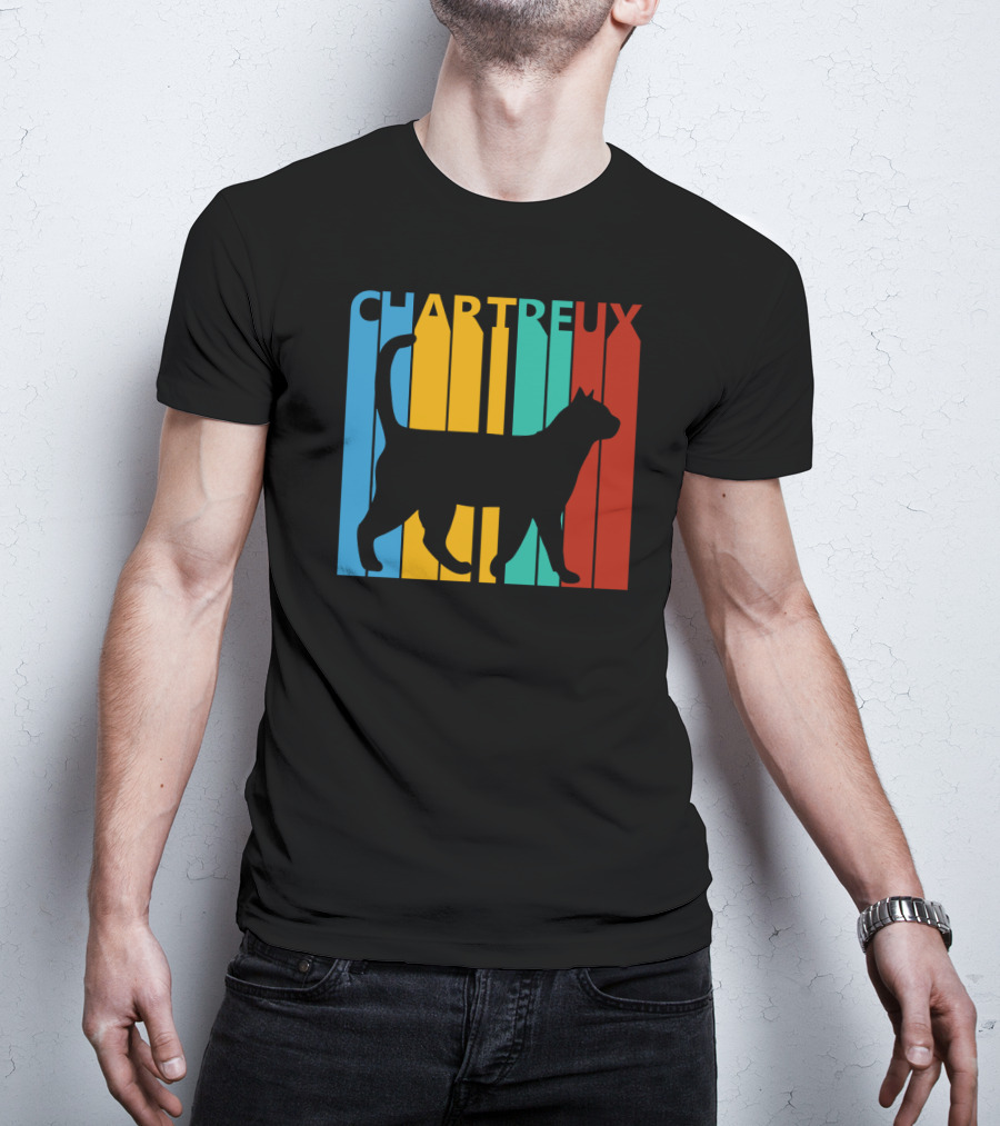 CHARTREUX Cat Silhouette Color Stripes T-Shirt