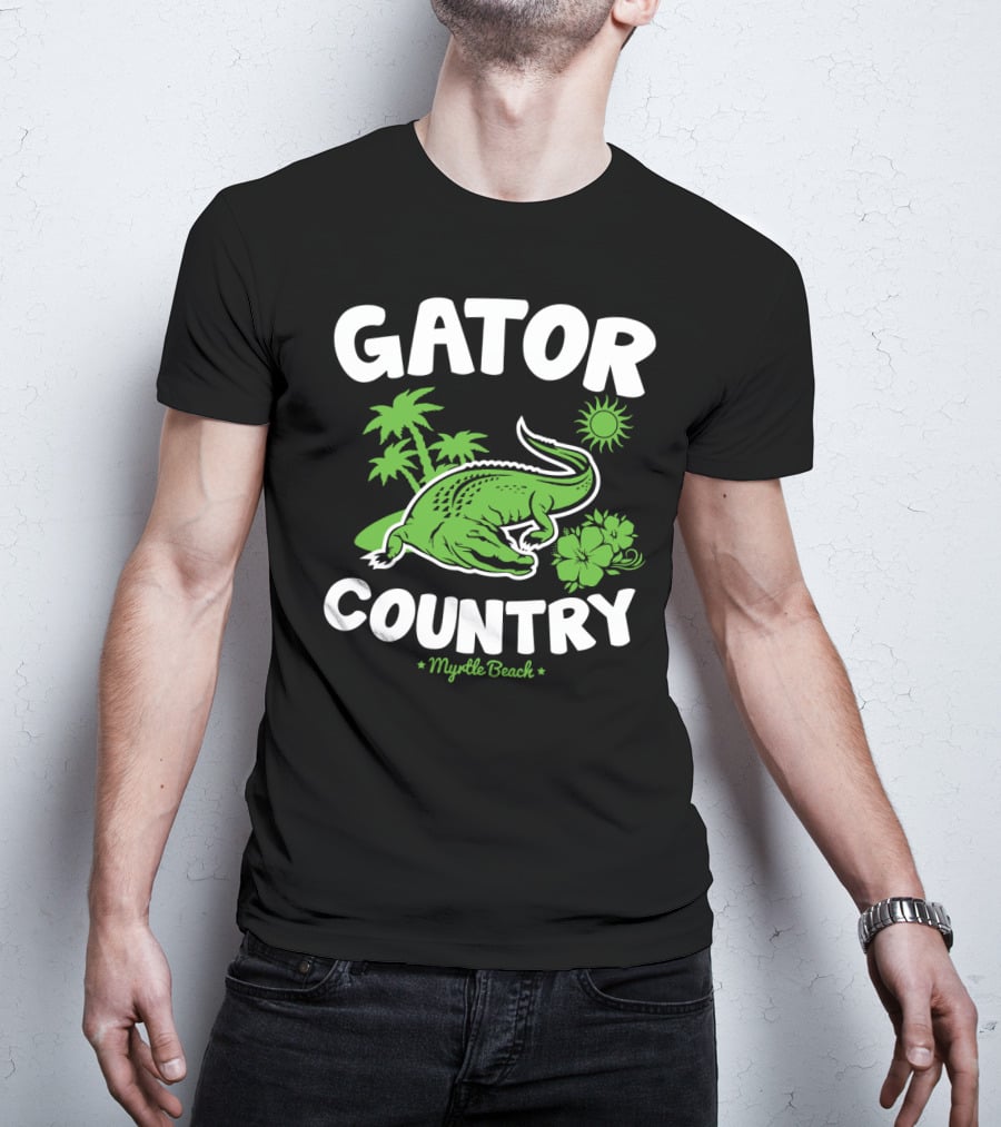 Gator Country Myrtle Beach South Carolina Palm Trees Sun Hibiscus T-Shirt