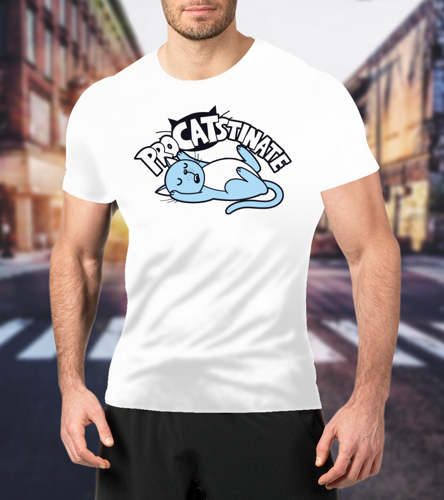 Procatstinate Lazy Blue Cat Relaxation T-Shirt