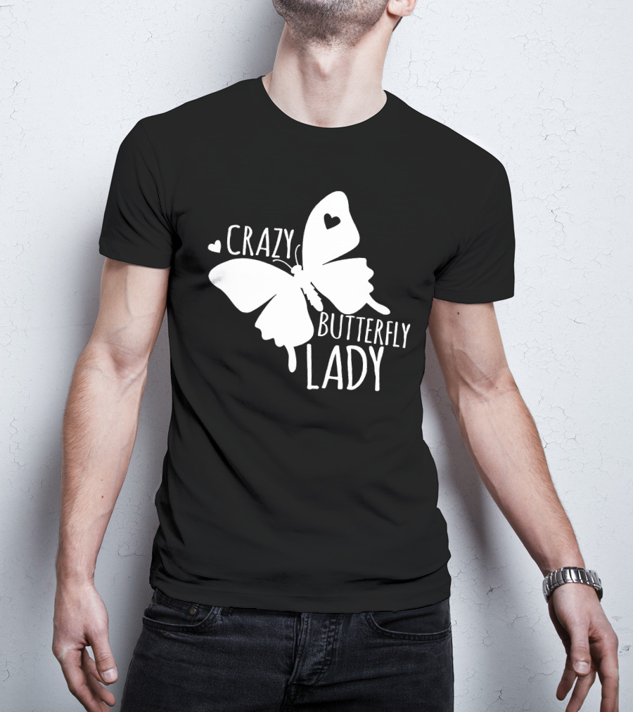CRAZY BUTTERFLY LADY Heart Motif T-Shirt