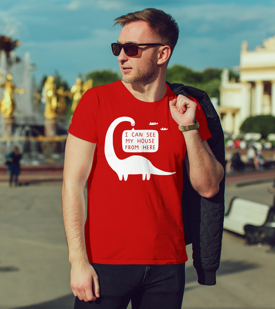 I Can See My House From Here Dinosaur White Text T-Shirt