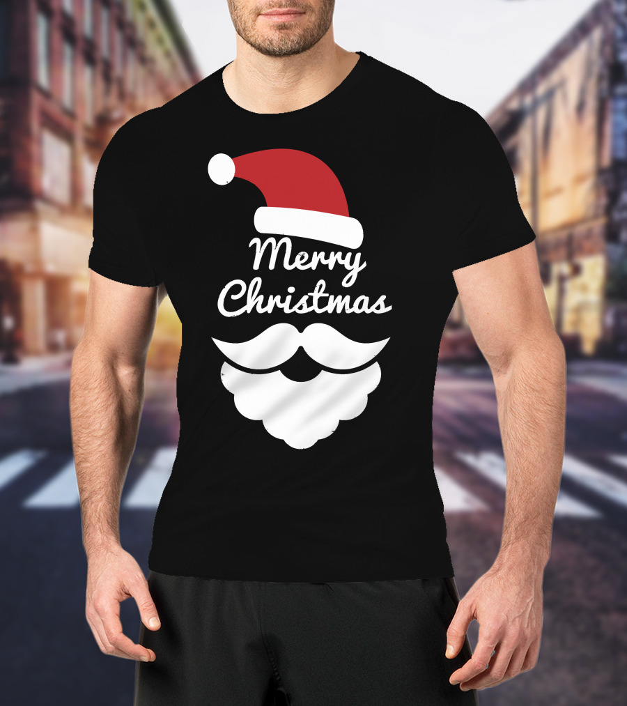 Merry Christmas Santa Hat And Beard T-Shirt