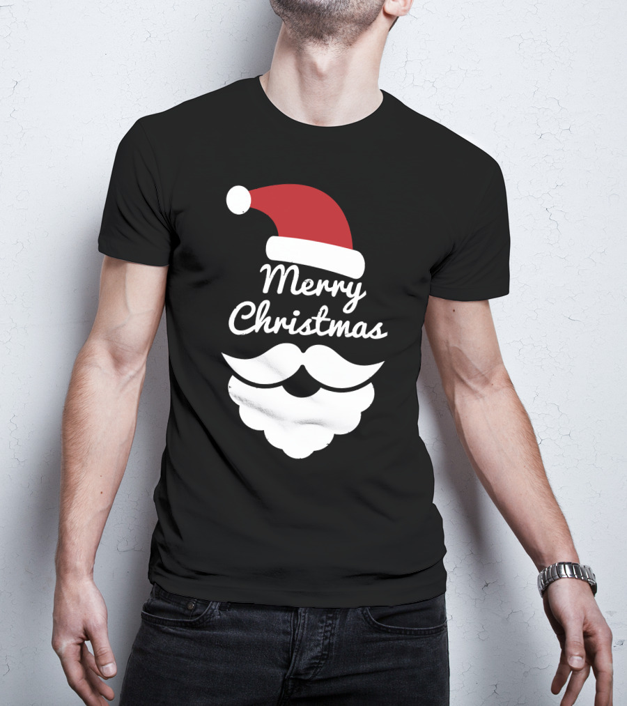 Merry Christmas Santa Hat And Beard T-Shirt