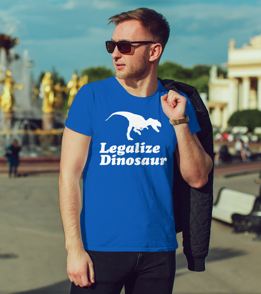 Legalize Dinosaur T-Rex Silhouette On Blue T-Shirt