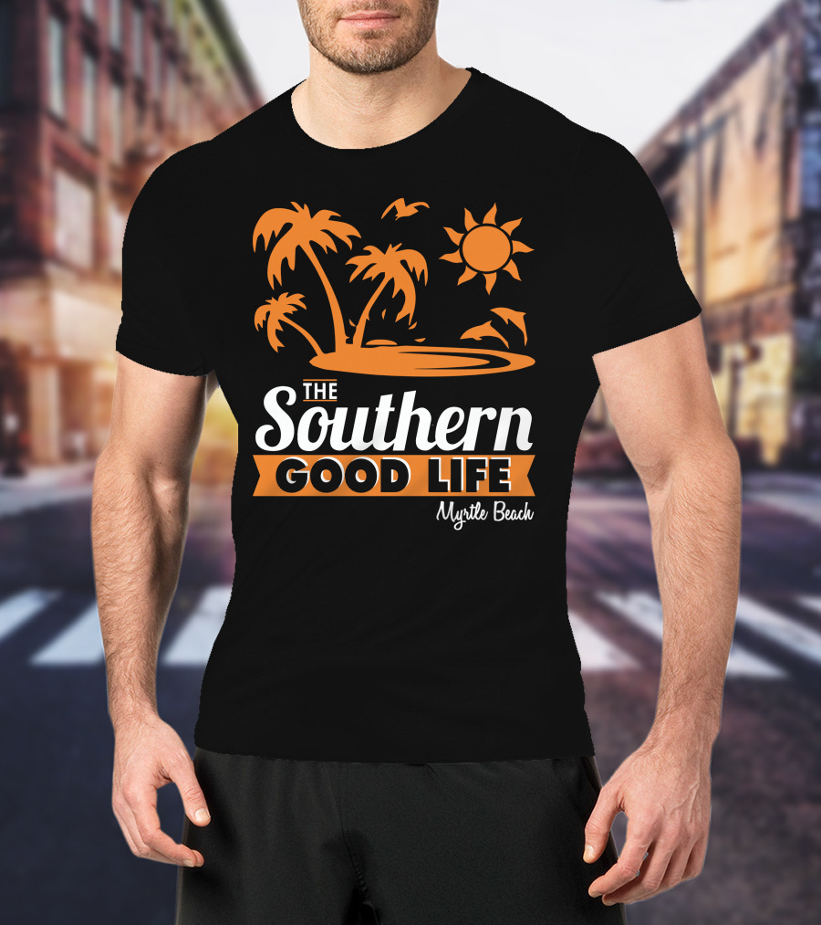 Myrtle Beach Southern Good Life Palm Trees Sun And Seagulls T-Shirt