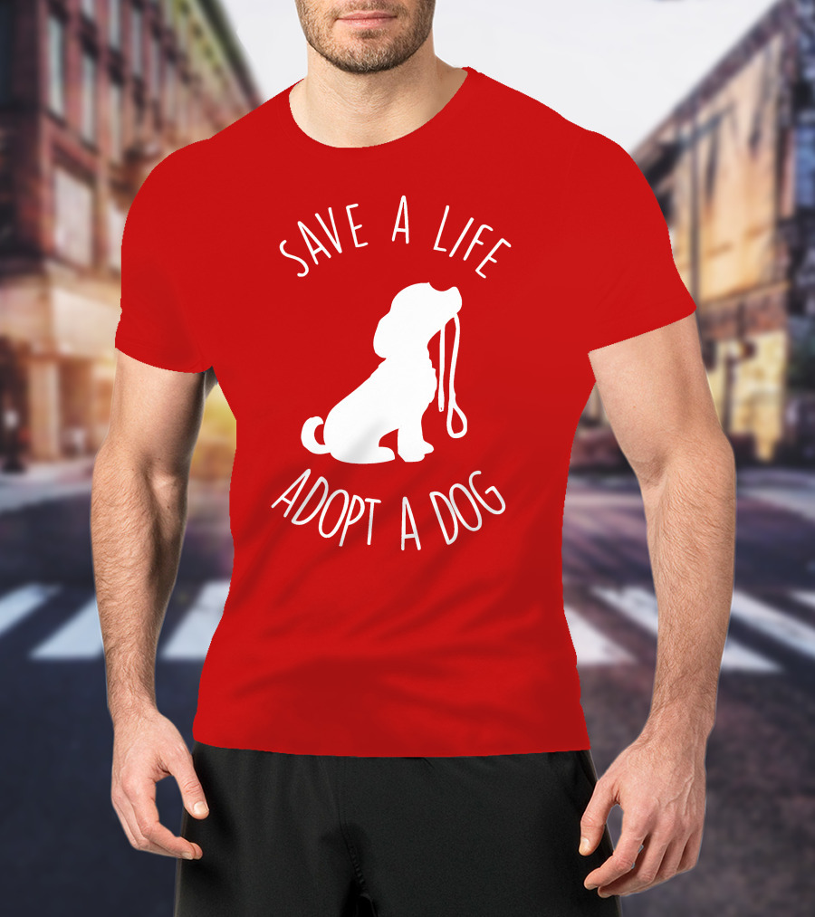 Save A Life Adopt A Dog Silhouette With Leash T-Shirt