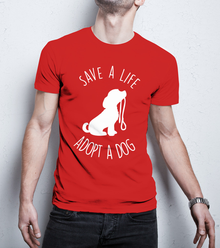 Save A Life Adopt A Dog Silhouette With Leash T-Shirt