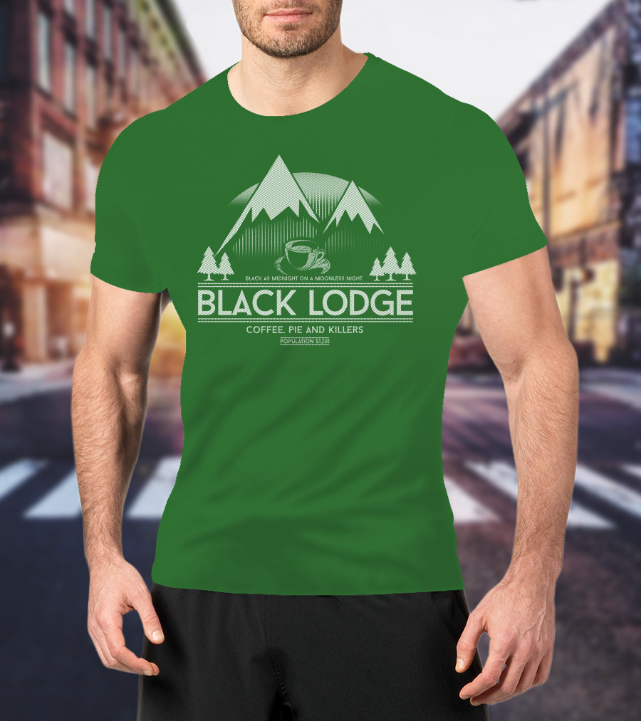 Black Lodge Coffee Pie Killers Black As Midnight On A Moonless Night Population 51201 T-Shirt