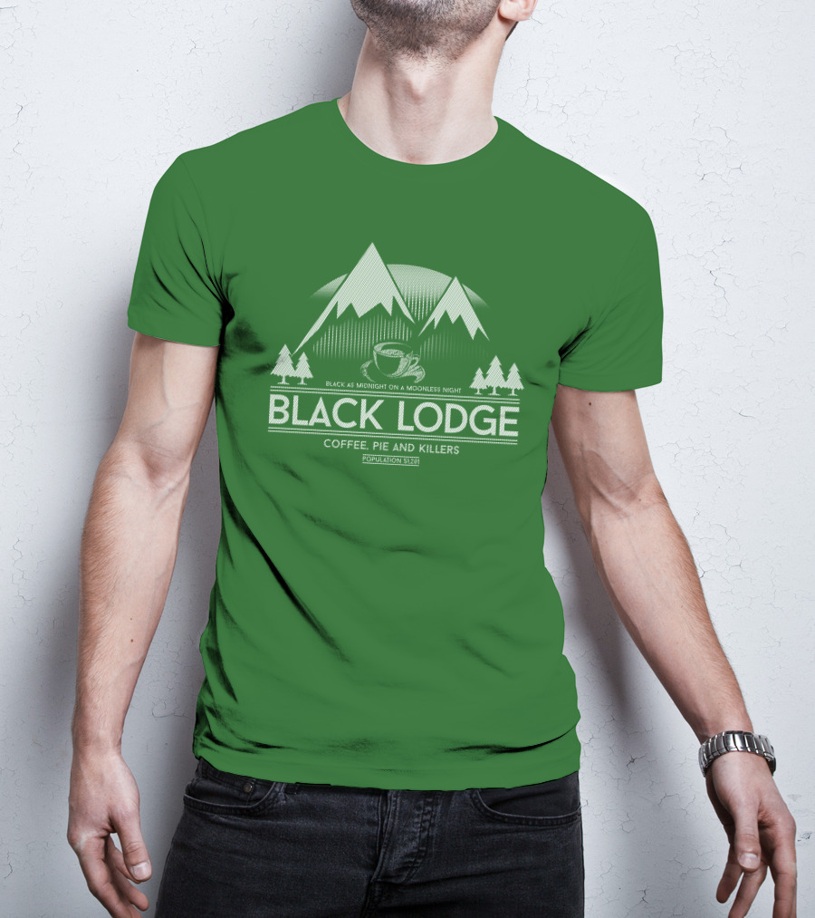 Black Lodge Coffee Pie Killers Black As Midnight On A Moonless Night Population 51201 T-Shirt