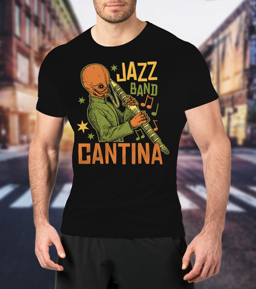 Cantina Jazz Band Musician With Instrument And Musical Notes T-Shirt