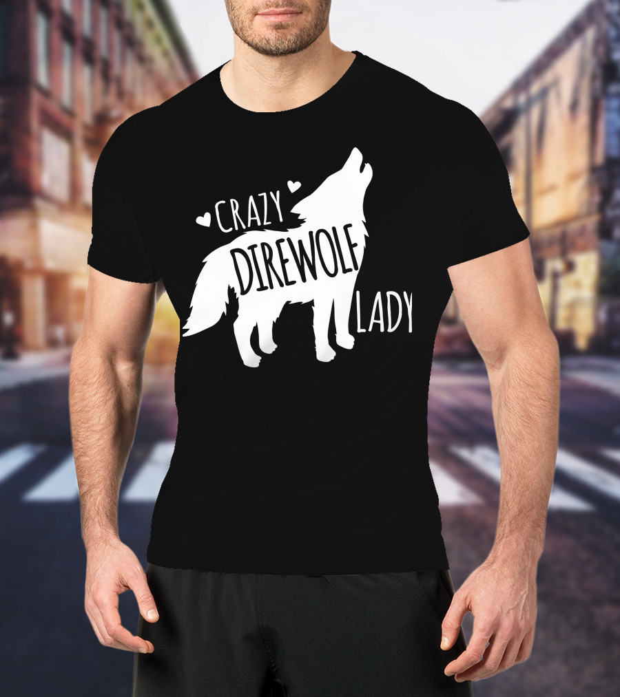 Crazy Direwolf Lady Howling Wolf Silhouette Hearts T-Shirt