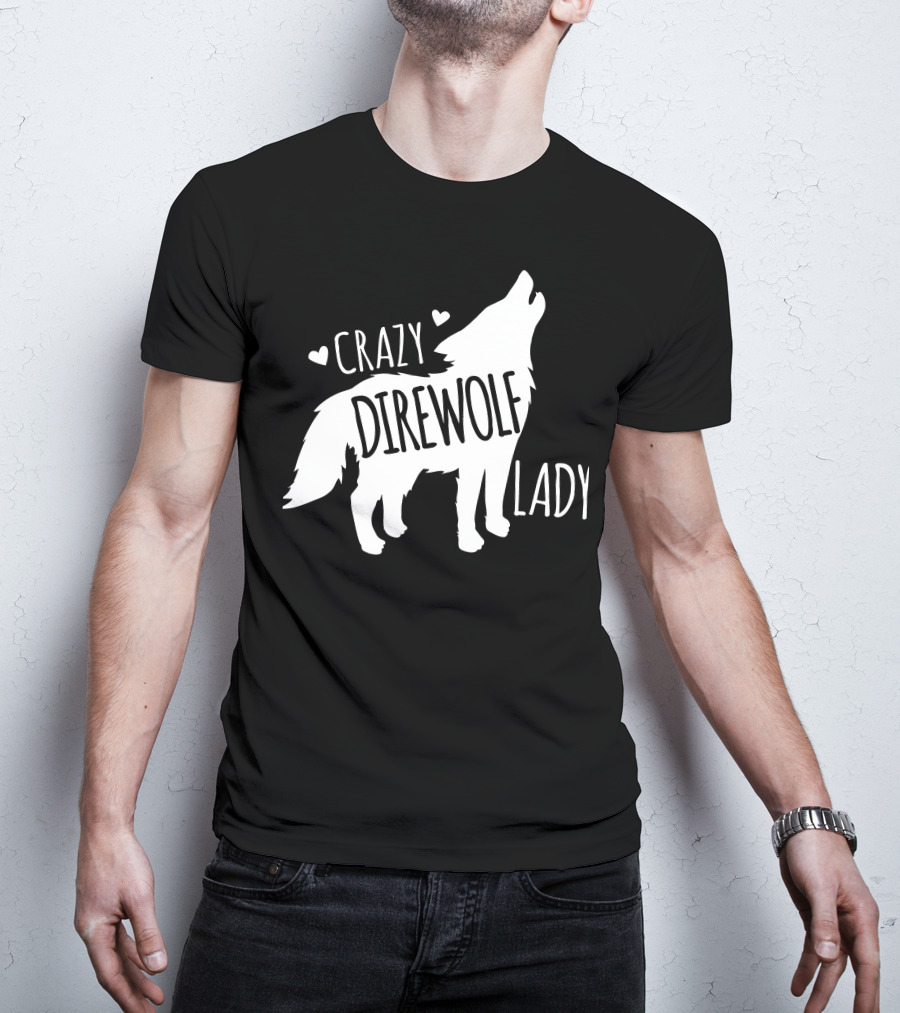 Crazy Direwolf Lady Howling Wolf Silhouette Hearts T-Shirt