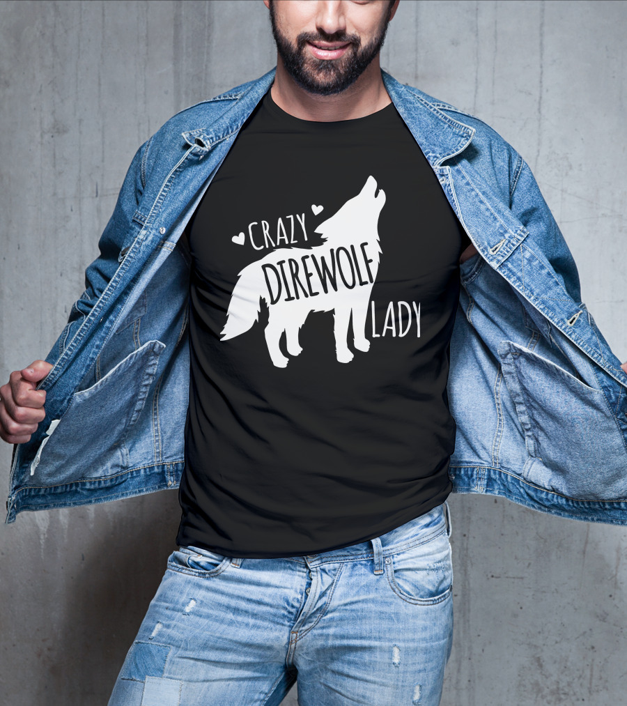Crazy Direwolf Lady Howling Wolf Silhouette Hearts T-Shirt