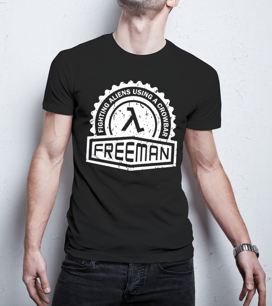 Lambda Crest Series Fighting Aliens Using A Crowbar Freeman T-Shirt