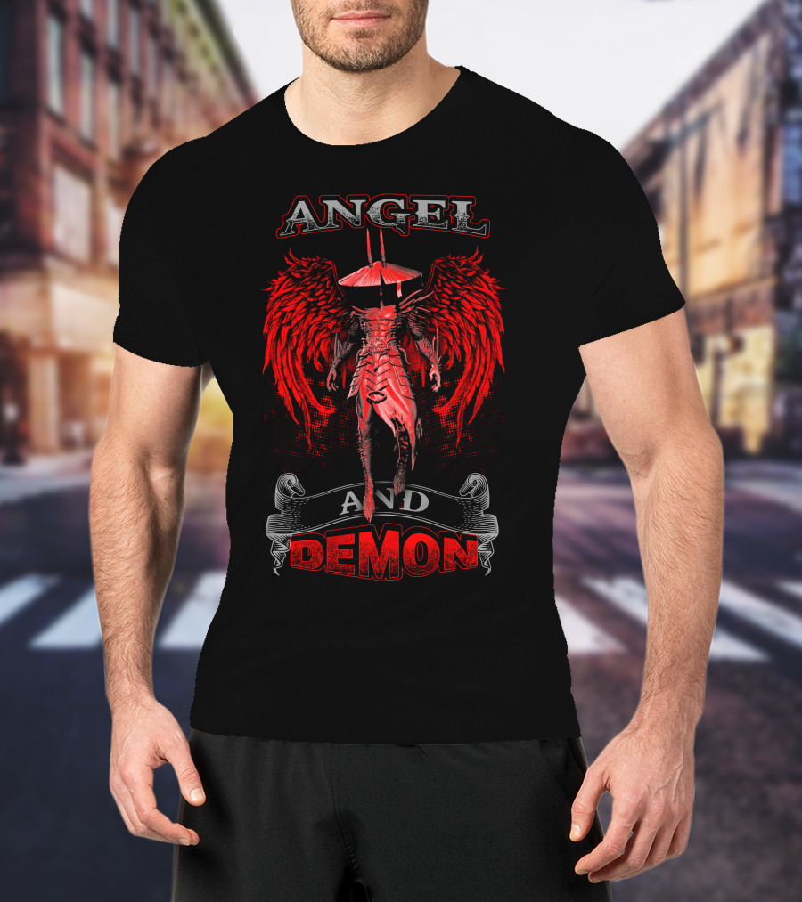 Angel And Demon Heavenly Warrior With Fiery Wings T-Shirt