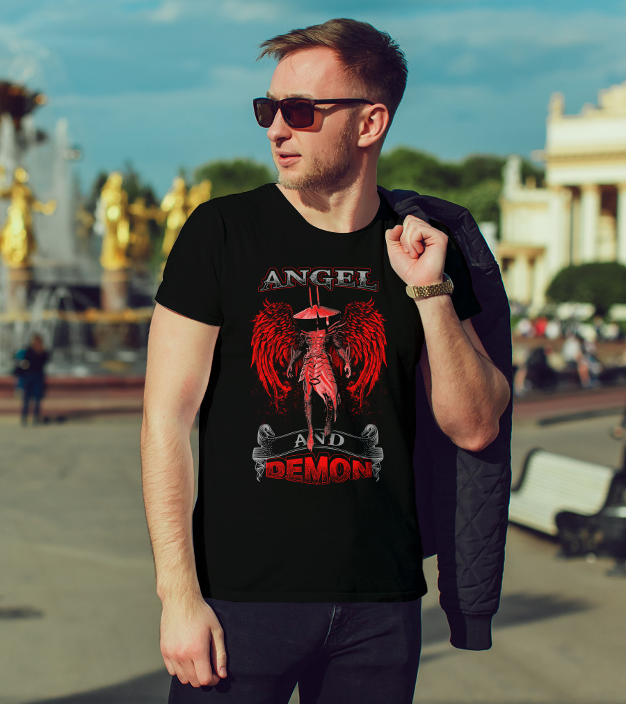 Angel And Demon Heavenly Warrior With Fiery Wings T-Shirt