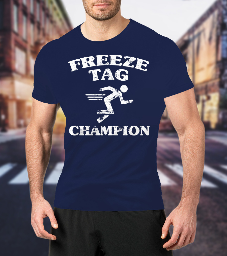 Freeze Tag Champion Retro Style Runner Vintage Text T-Shirt