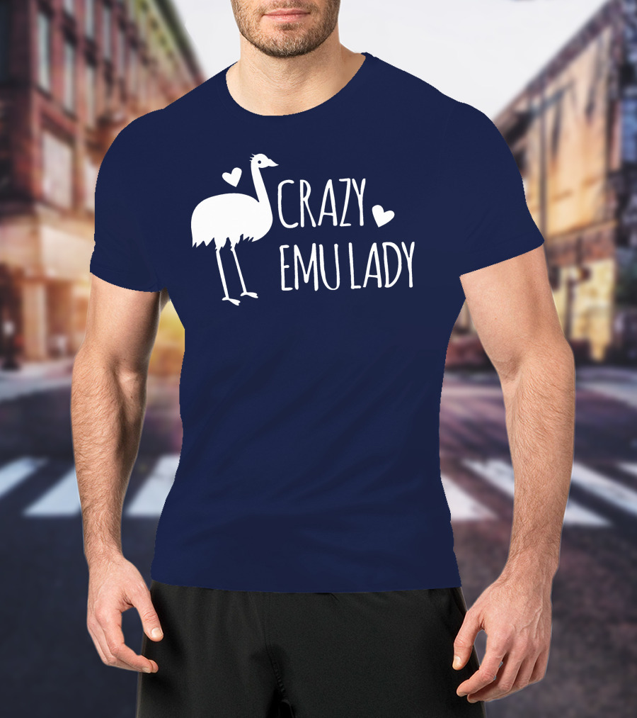 Crazy Emu Lady Emu Illustration With Hearts T-Shirt